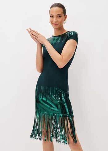 Phase Eight Ferne Sequin Fringeted Dress Green Australia | NV9156207